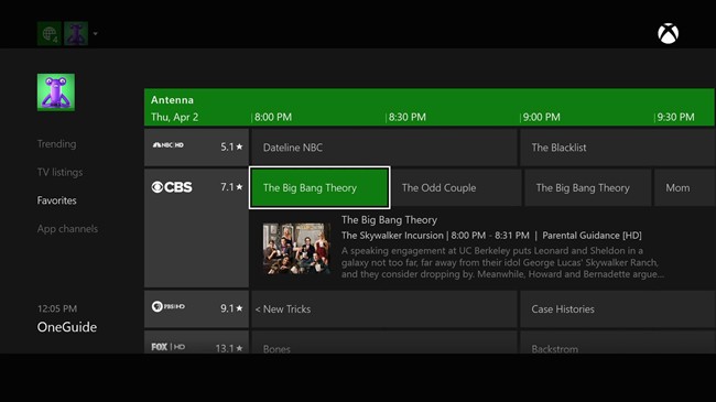 This product image provided by Microsoft shows local TV listings as seen on the Xbox One’s TV guide.