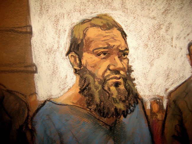 In this courtroom sketch, Muhanad Mahmoud Al Farekh makes a brief appearance at federal court in New York, Thursday, April 2, 2015.