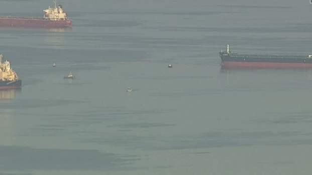 Aerial view of the spill in English Bay