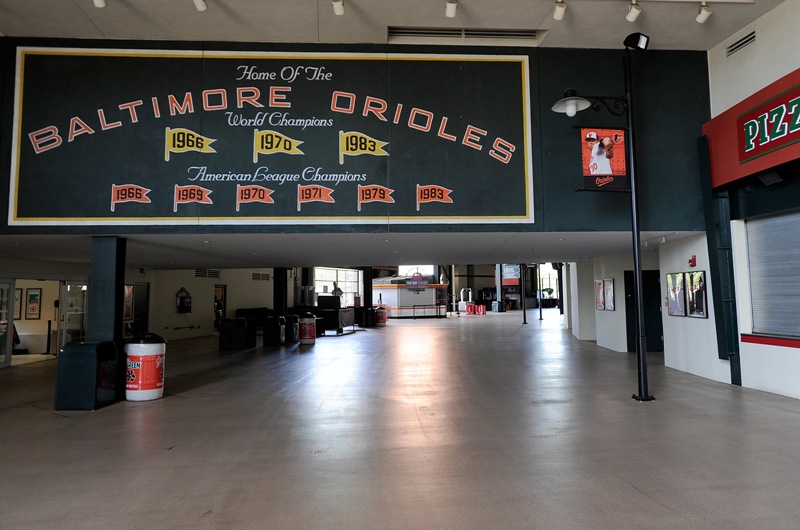 The concourse sits empty before the game between the Baltimore Orioles and the Chicago White Sox at Oriole Park at Camden Yards on April 29, 2015 in Baltimore, Maryland. (Photo by Greg Fiume/Getty Images)