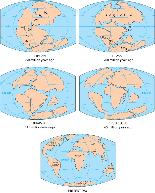 The formation of the continents over 250 million years.