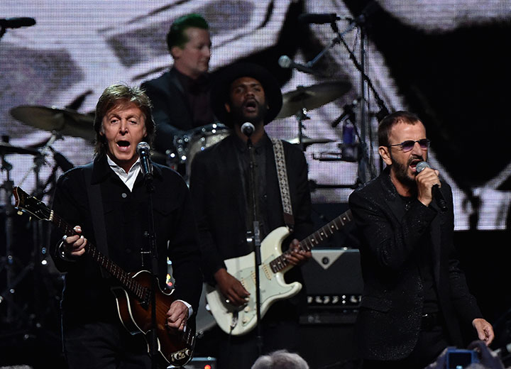 Paul McCartney performs with Ringo Starr on April 18, 2015.