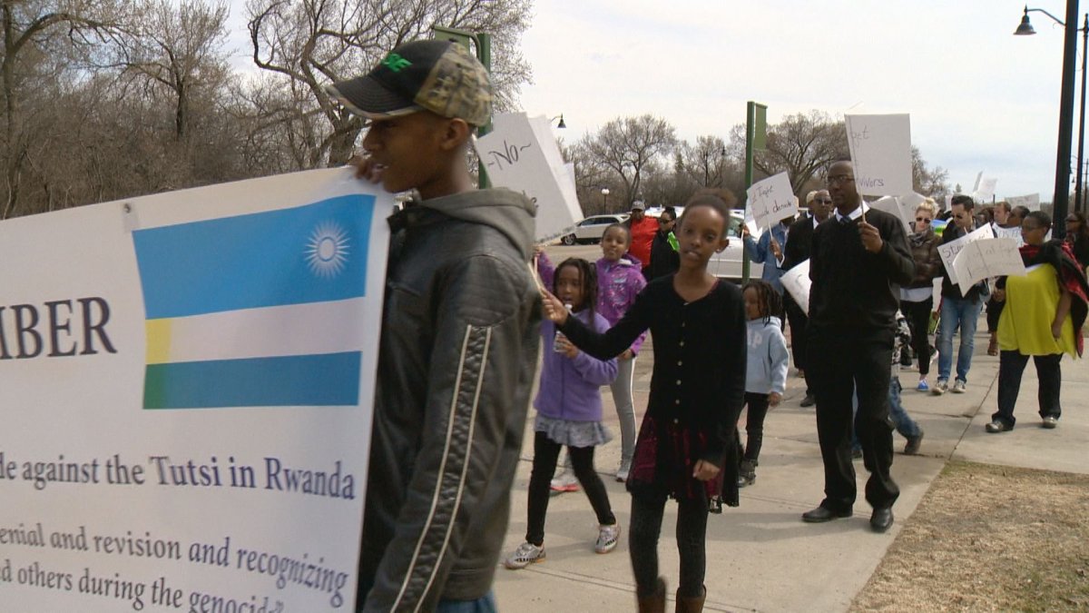 Regina's Rwandan community marched from the legislature to City Hall Saturday morning.