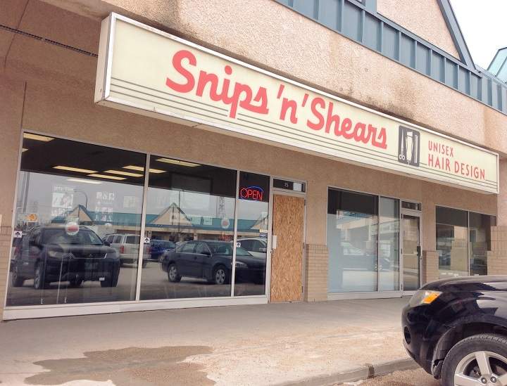 Businesses including this Island Lakes hair salon were targeted in what police call a crime spree. Two men have been arrested.