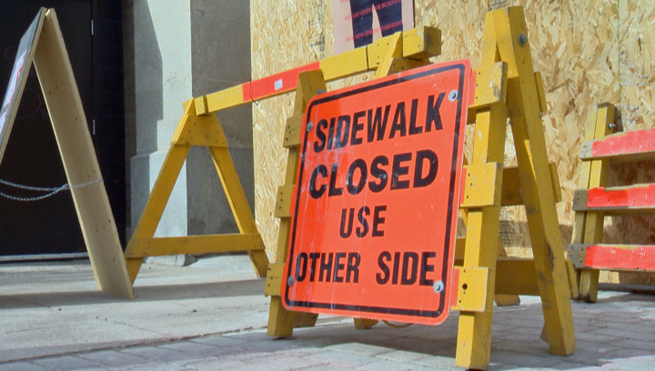 Downtown Saskatoon business owner Elwood Flynn believes sidewalk construction in front of his 3rd Avenue South store may put him out of business.
