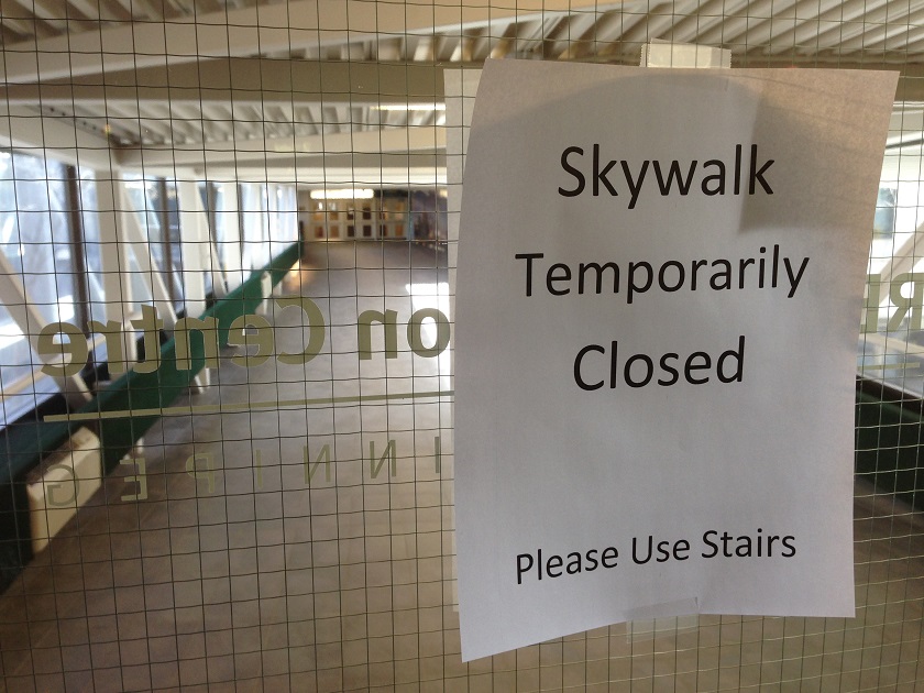A portion of the skywalk between the RBC Convention Centre and the Delta Hotel has been temporarily closed for repairs.