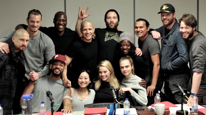 Director David Ayer (far left) poses with the cast of 'Suicide Squad' in Toronto.