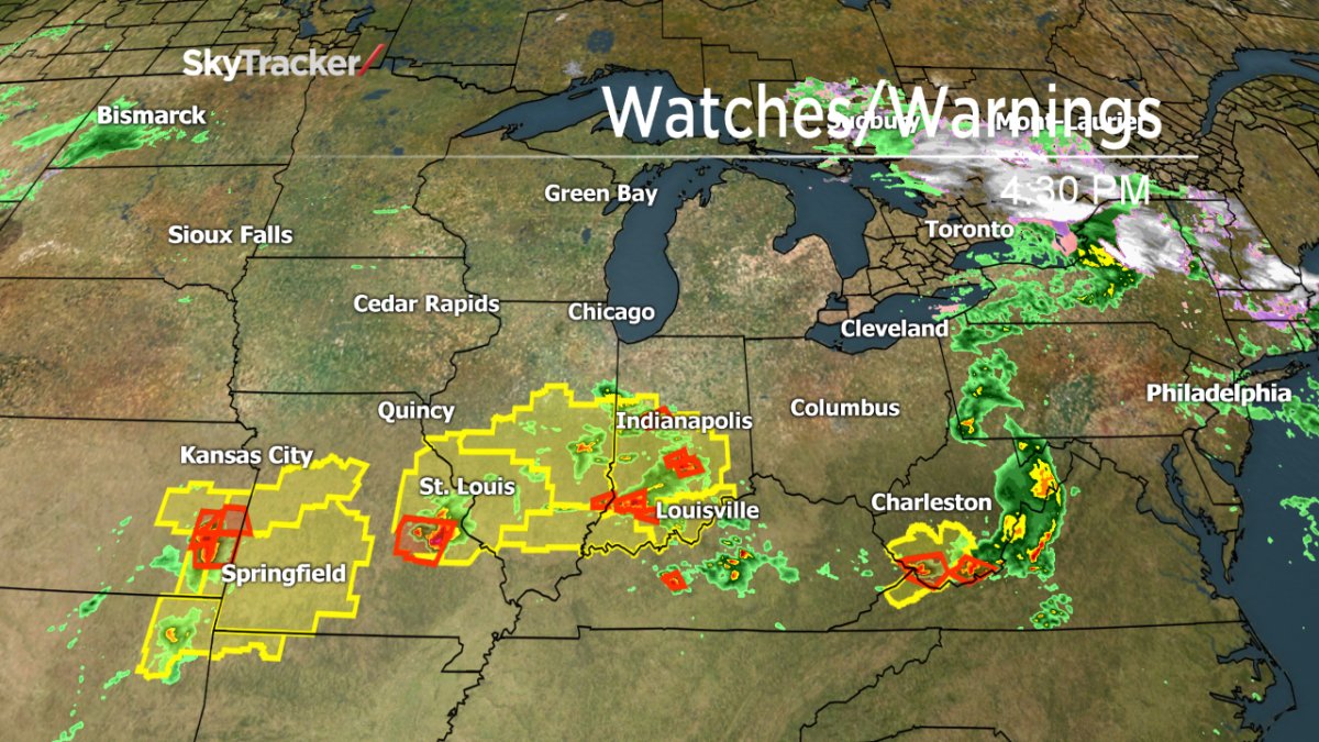 Severe thunderstorm watches and warnings were issued across parts of the United States on Wednesday afternoon.
