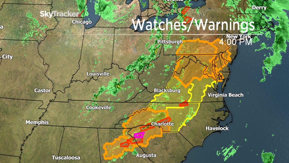 Several eastern states are under severe thunderstorm and tornado warnings.