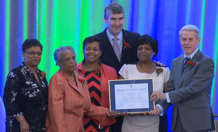 The Jones family receiving their Volunteer Family of the Year award today from Premier Stephen McNeil and Lieutenant Governor J.J. Grant.