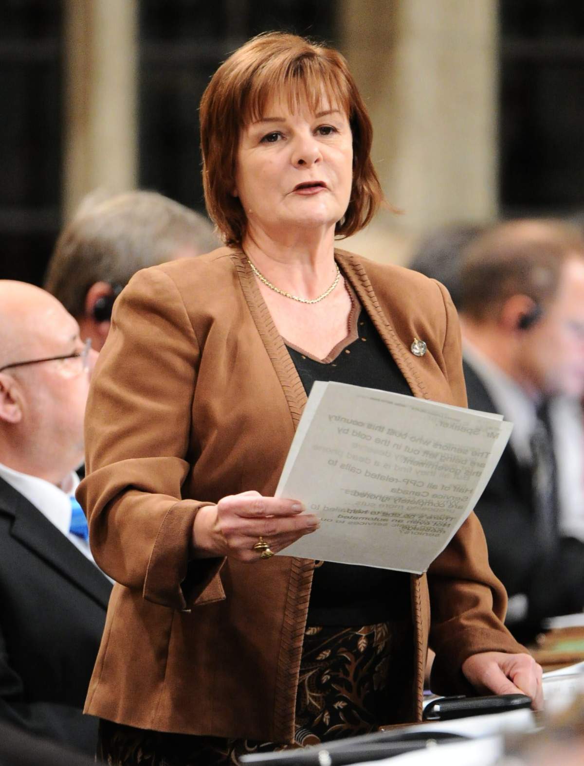 NDP MP Irene Mathyssen asks a question during question period in the House of Commons on Parliament Hill in Ottawa on Wednesday, October 26, 2011. THE CANADIAN PRESS IMAGES/Sean Kilpatrick.
