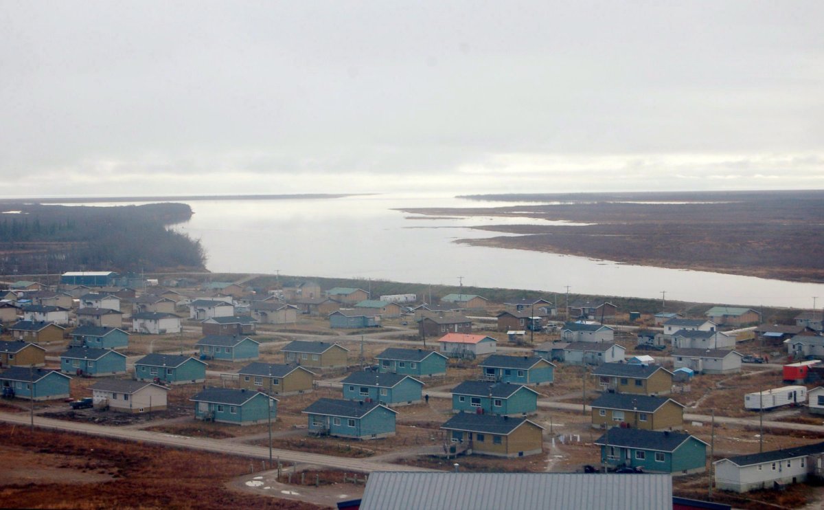 The Northern Ontario reserve of Kaschechewan is is seen in this undated aerial photo. The First Nations community is threatened by rising waters each spring.