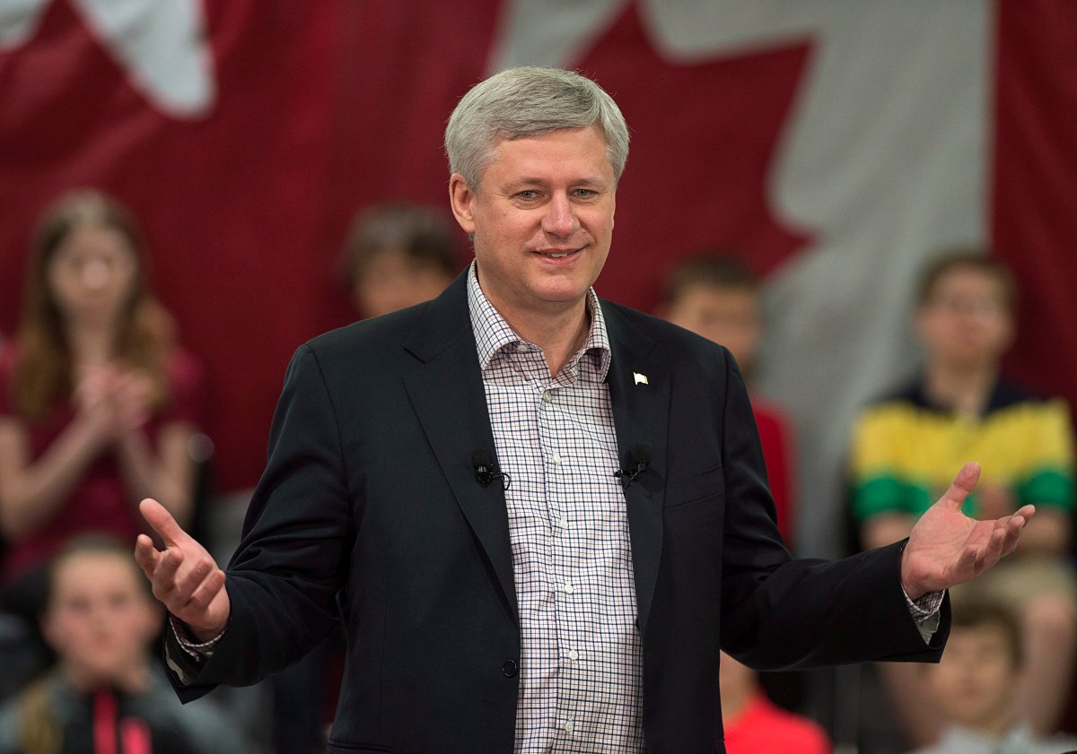 Prime Minister Stephen Harper addresses supporters in Truro, N.S. on Friday, May 15, 2015.
