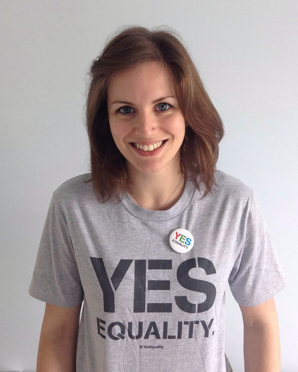 Laura Enright poses for a photo in Wexford, Ireland, on Wednesday, May 20, 2015. Enright has gone back to her native country from Canada to vote on Ireland's gay marriage referendum. 