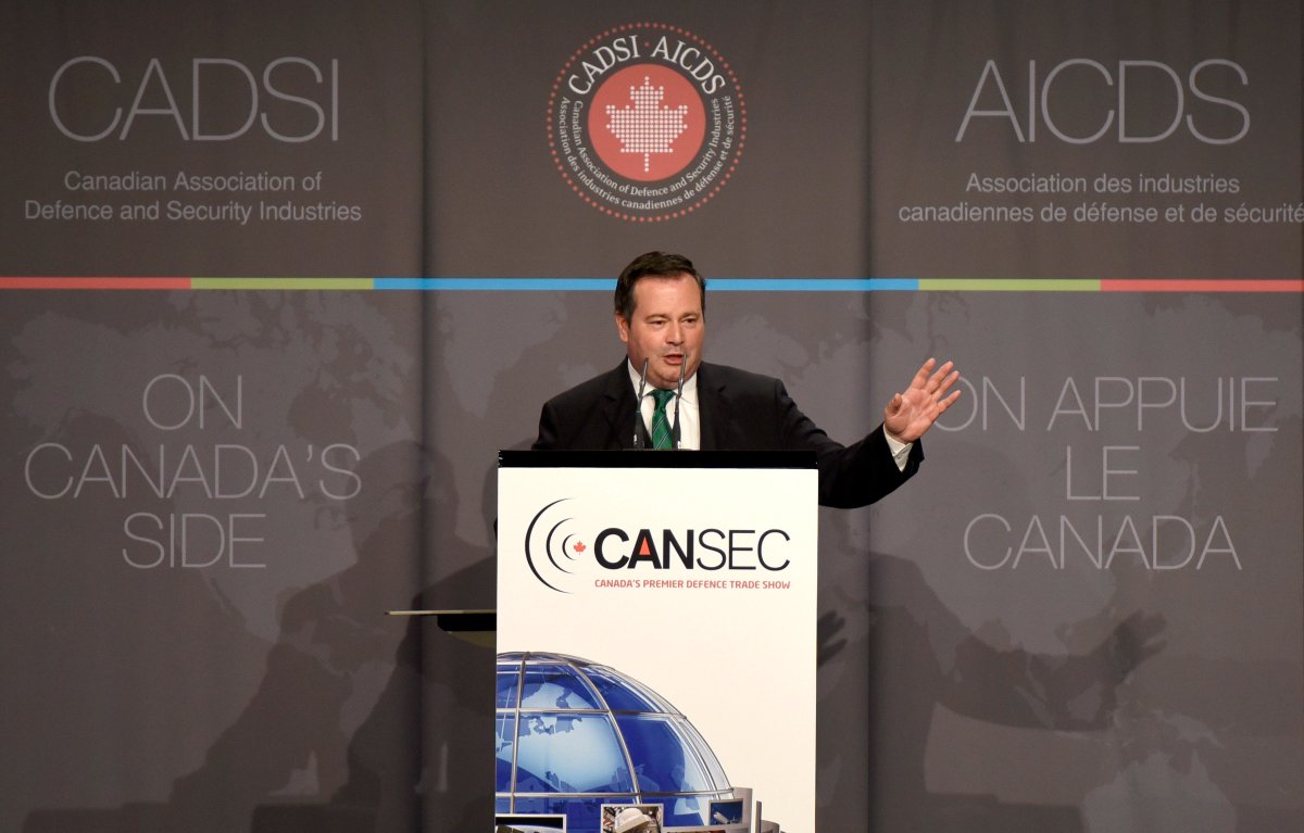 Minister of National Defence Jason Kenney speaks during a luncheon at the Canadian Association of Defence and Security Industries CANSEC trade show in Ottawa on Wednesday, May 27, 2015. 