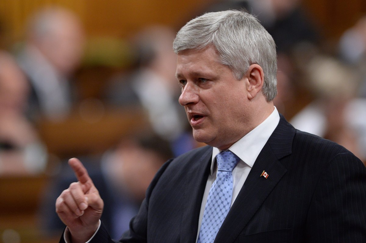 Prime Minister Stephen Harper answers a question during Question Period in the House of Commons in Ottawa on Thursday, May 28, 2015. 
