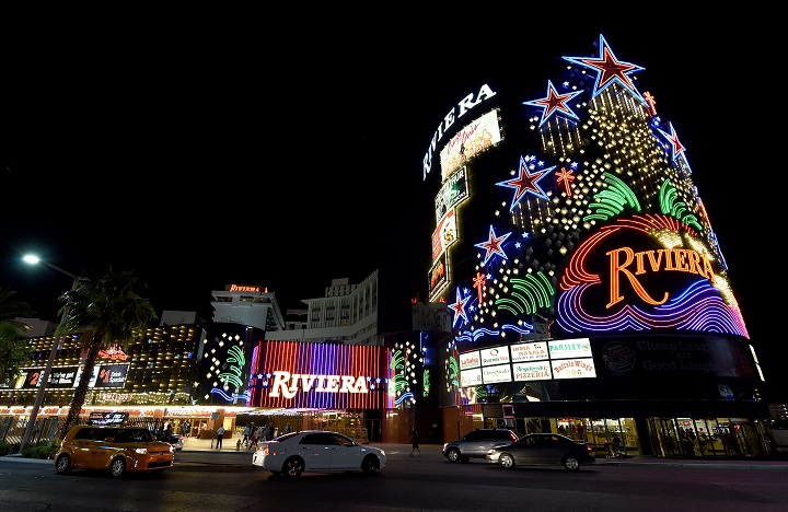 An exterior view shows the Riviera Hotel & Casino on its last day of operation on May 3, 2015 in Las Vegas, Nevada. 