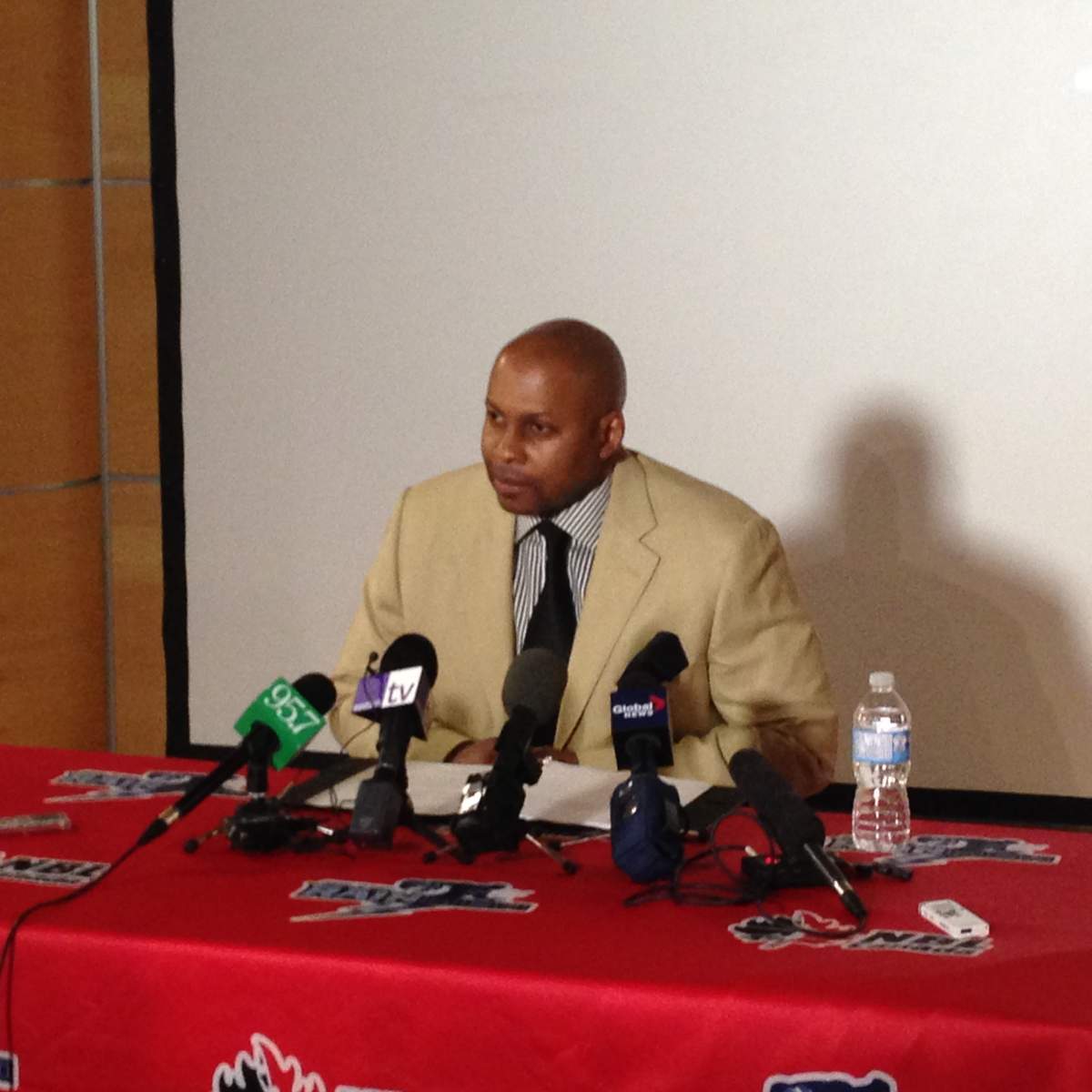Andre Levingston addresses the media in May, 2015.