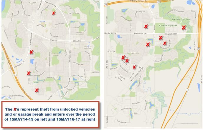 Edmonton police are investigating 12 reported break-and-enters in southwest Edmonton over a four day period. 