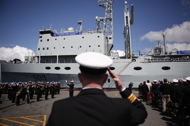 Naval officers are seen at CFB Esquimalt in 2015. Rent on the base is cheaper than in the nearby community of Victoria.