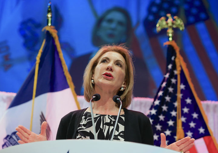 In this Saturday, April 25, 2015, file photo, former Hewlett-Packard CEO Carly Fiorina speaks at the Iowa Faith & Freedom 15th Annual Spring Kick Off, in Waukee, Iowa. 