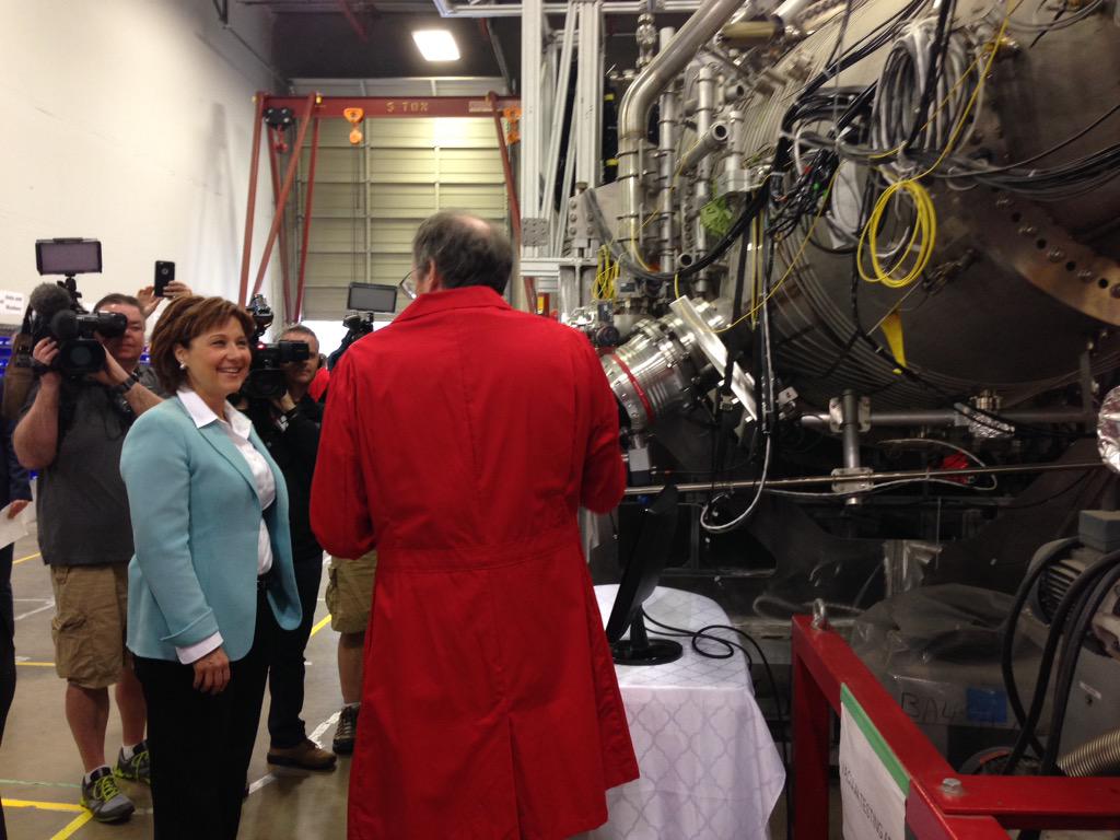Christy Clark tours Burnaby's General Fusion, which is working on a prototype for a fusion reactor, before announcing the members of a Climate Action committee on May 12, 2015. 