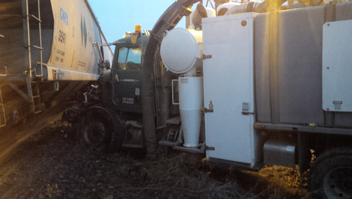 A Canadian National Railway train collided with a semi truck near the town of Unity, Sask.