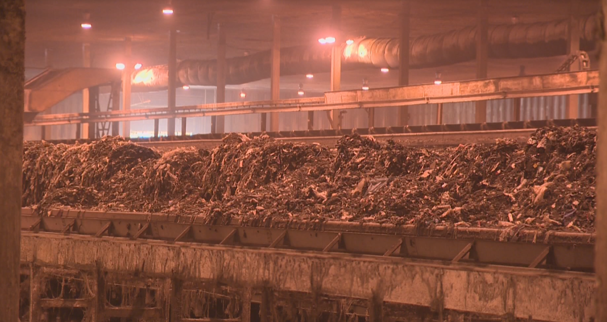 Organic waste, biosolids and wood chips are in the bay for about a month before decomposing and turning into compost.