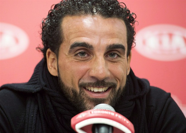 Canadian soccer star Dwayne De Rosario is retiring. The 36-year-old announced his decision in an Instagram post Sunday night. De Rosario is shown at a press conference in Toronto on Thursday, January 9, 2014.