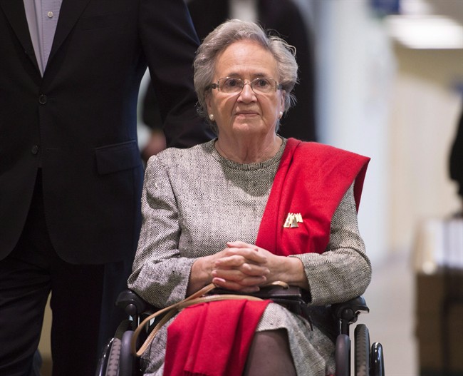 The Crown is recommending a four-year prison sentence for former Quebec lieutenant-governor Lise Thibault on fraud and breach of trust charges. Thibault, who has pleaded guilty to fraud, is shown heading to court in Quebec City on Thursday, May 21, 2015 for sentencing arguments. 