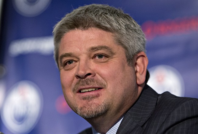 Todd McLellan speaks during a press conference after the Edmonton Oilers announced him as their new head coach in Edmonton, Alta., on Tuesday May 19, 2015. 