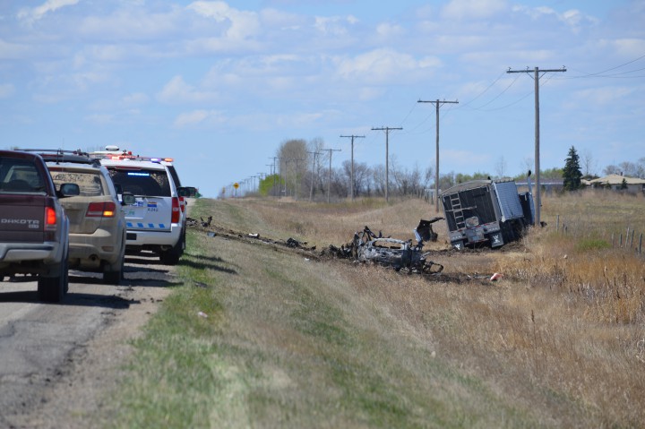 Two people are dead after a fiery head-on crash on Highway 18 near Estevan, Sask. Sunday morning.