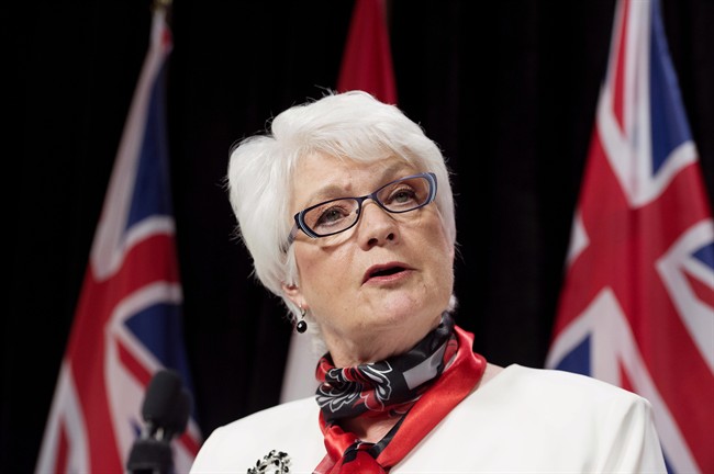Ontario Education Minister Liz Sandals speaks at a press conference in Toronto on Monday, May 25, 2015.