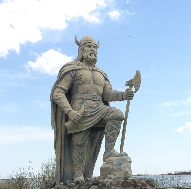 The famous viking statue that serves as a landmark for Gimli, Man. 