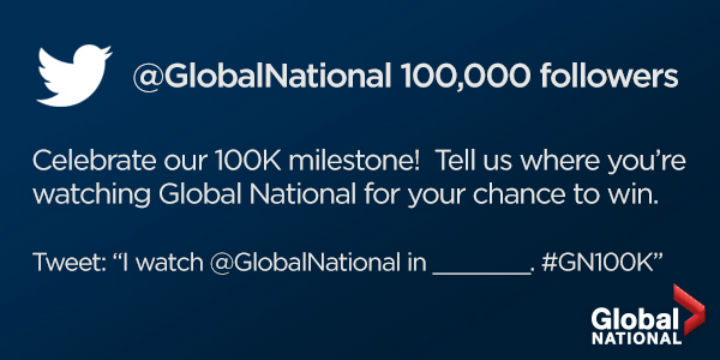 Global National 100K milestone Twitter giveaway - image
