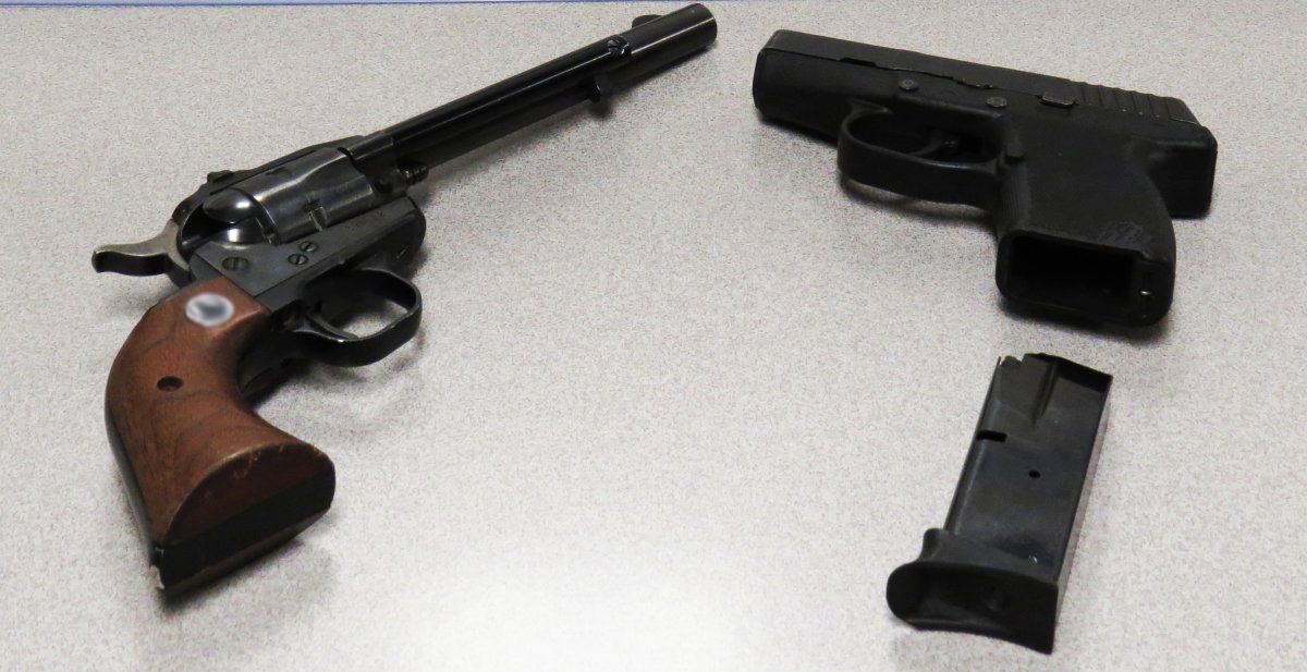 9mm pistol and .22-calibre revolved seized at the Carway border crossing on May 3, 2015.