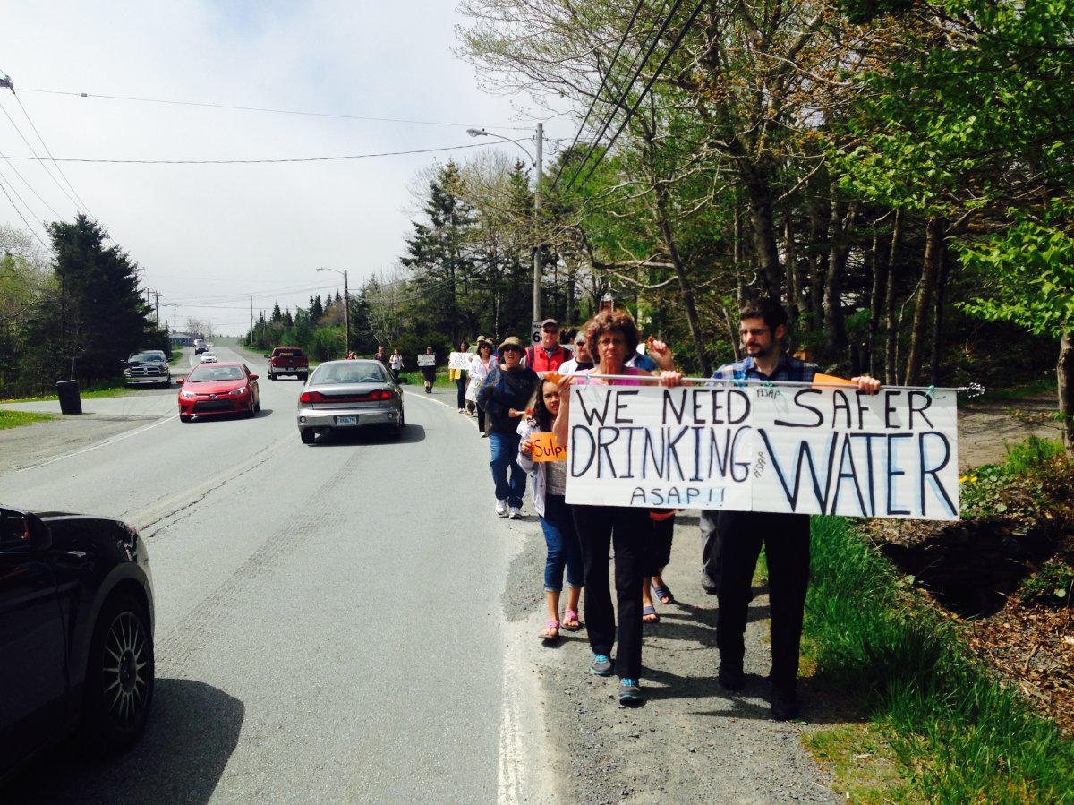 Harrietsfield, N.S. residents march in protest near the shut down recycling plan on Old Sambro Road on May 31, 2015.