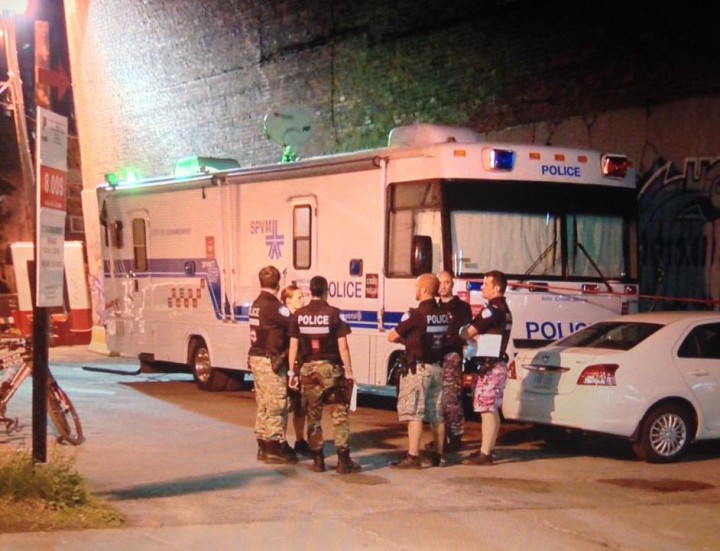 Police on the scene of a suspicious stabbing on Robillard street on Thursday, May 28, 2015.