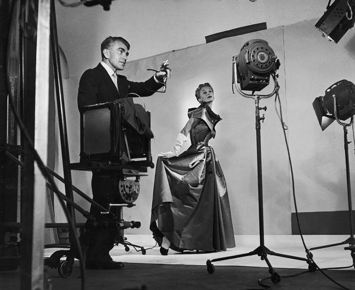 Horst P Horst directing lights and cameras before a fashion shoot with Lisa Fonssagrives, 1949. Photograph: Roy Stevens/Time & Life Pictures/Getty Images
