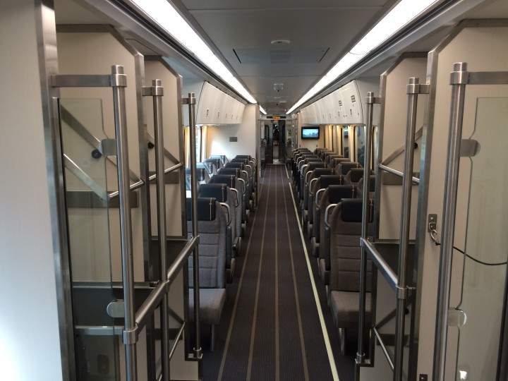 Inside the UP Express train car.