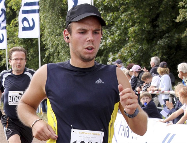 In this Sunday, Sept. 13, 2009 photo Andreas Lubitz competes at the Airportrun in Hamburg, northern Germany. 