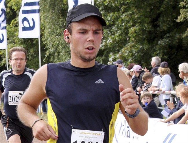 FILE- In this Sunday, Sept. 13, 2009 photo Andreas Lubitz competes at the Airportrun in Hamburg, northern Germany.