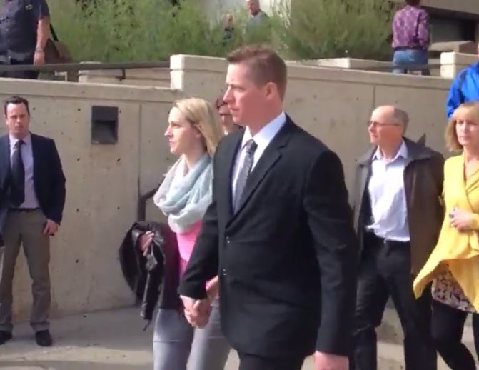 Const. Chris Luimes leaving the Edmonton courthouse after being found not guilty of dangerous driving causing death. May 15, 2015.