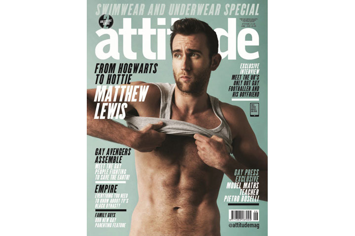 Matthew Lewis appears on the cover of the June issue of 'Attitude.'.