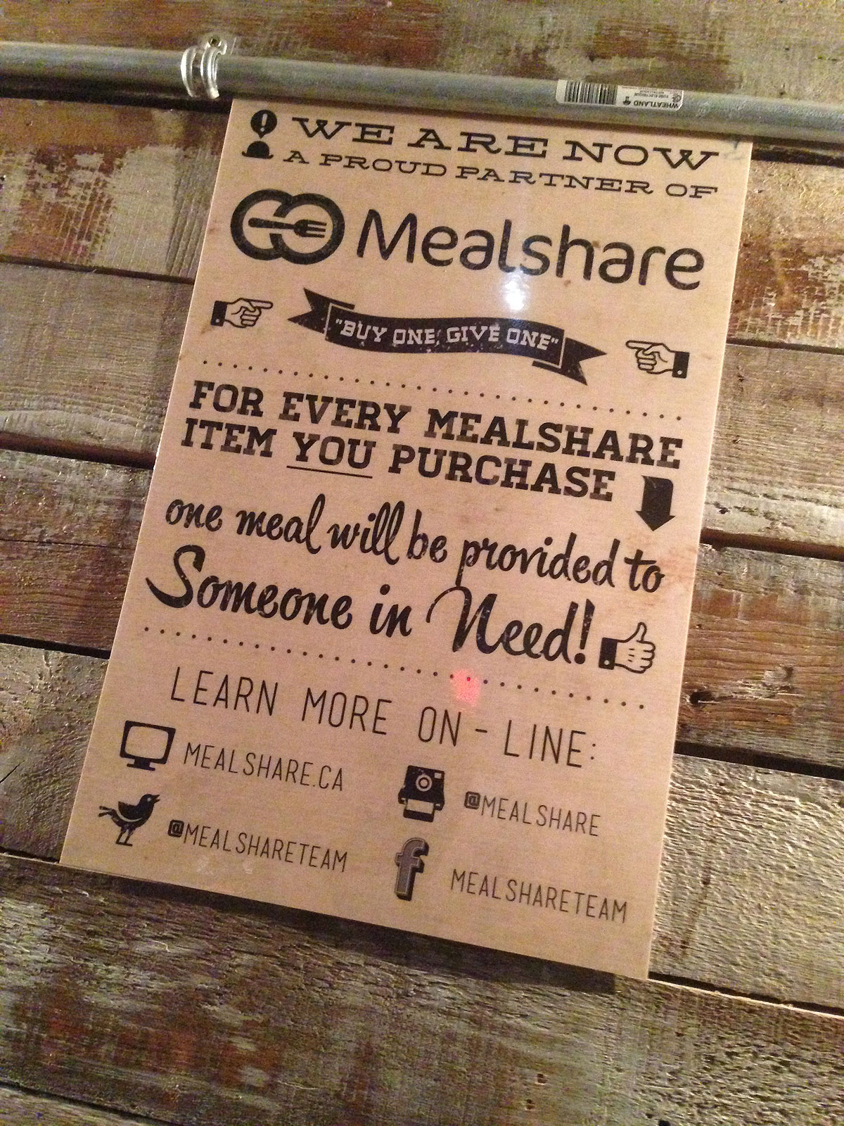 Pizzeria Libretto is on of the restaurants offering Mealshare's 'buy one, donate one' meals in Toronto. Mealshare held an event to launch the new batch of restaurants being added to the Toronto roster on Thursday May 21, 2015, at Pizzeria Libretto on Danforth Ave.