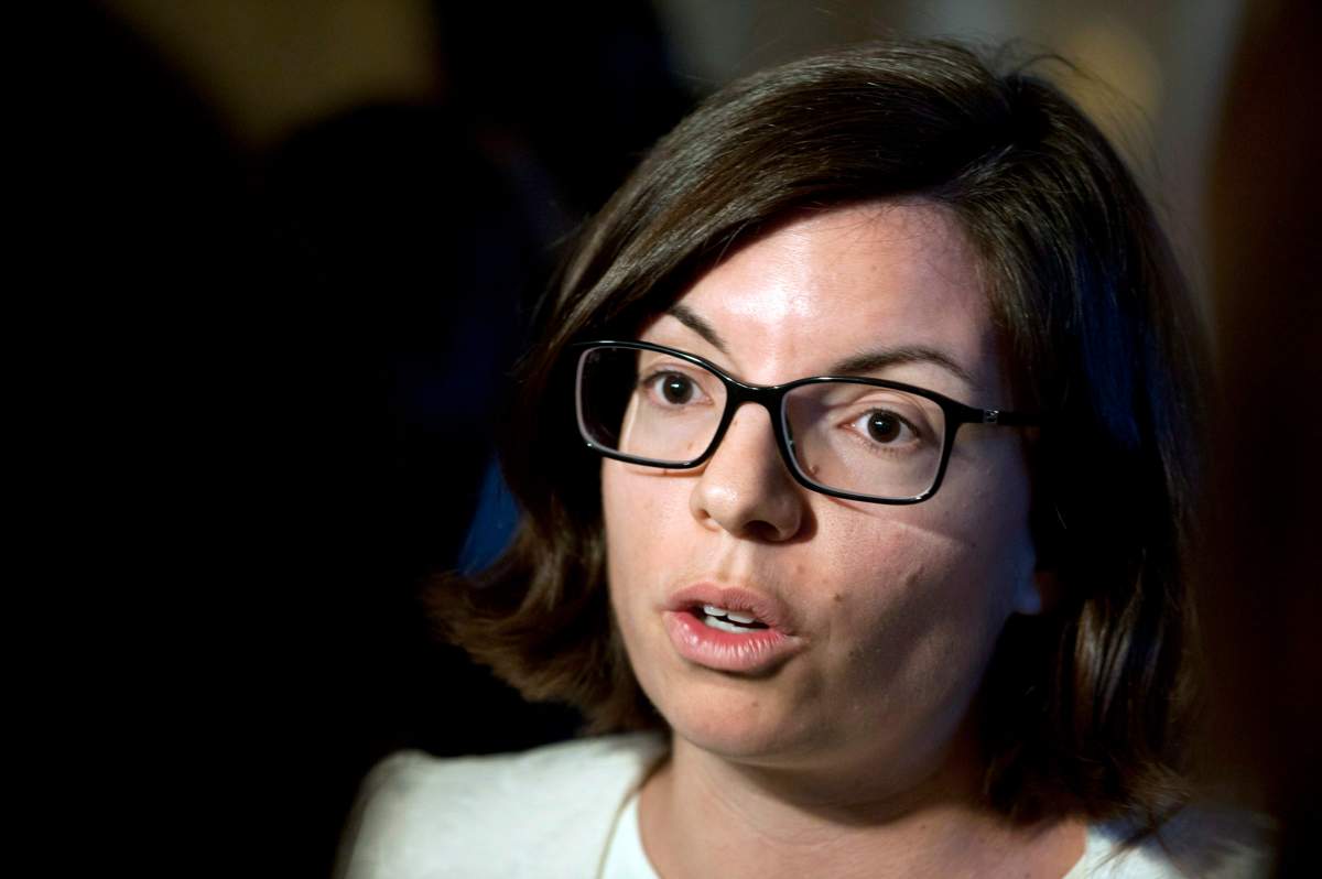 Niki Ashton, NDP MP for Churchill, addresses the media at a national caucus strategy session on Tuesday, September 10, 2013 in Saskatoon. THE CANADIAN PRESS/Liam Richards.