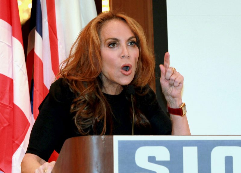 In this Sept. 11, 2012 file photo, Pamela Geller, head of the American Freedom Defense Initiative, speaks at a conference in New York. The Prophet Muhammad cartoon contest that exploded in violence in Texas on Sunday, May 3, 2015.