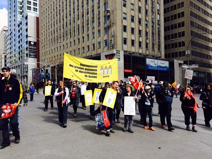Thousands of demonstrators have taken to the streets of Montreal and elsewhere in the province to mark International Workers Day on May 1, 2015.