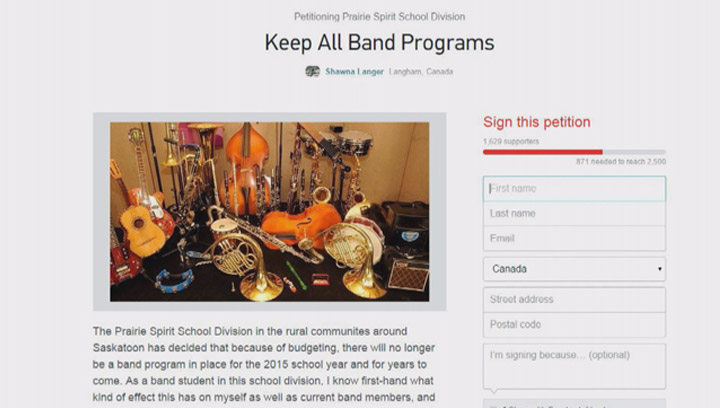 A Langham-area high school student started a petition after she found out band programs will be phased out across the Prairie Spirit School Division.