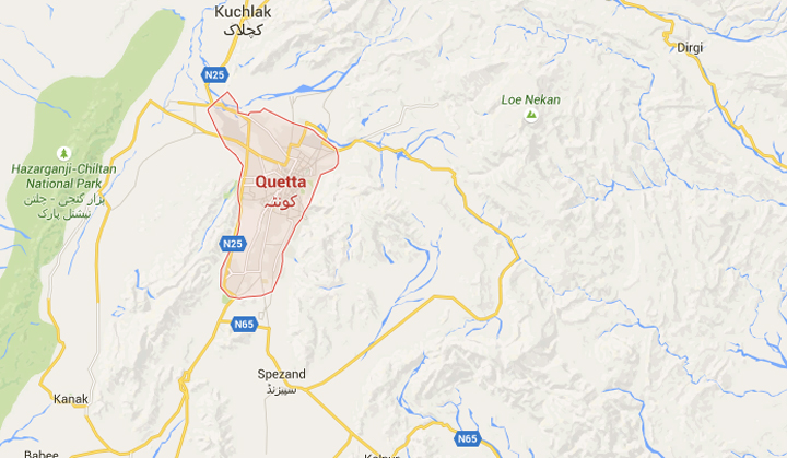 A map showing Quetta, Pakistan